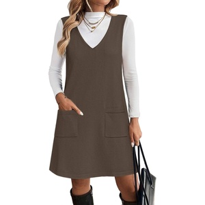 Zeagoo Women’s Sweater Vest Dresses for Women 2026 V Neck Sleeveless Knit Pullover Sweater with Pockets Fall Winter Outfits(Coffee)
