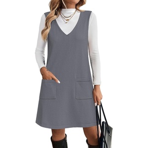 Zeagoo Women’s Sweater Vest Dresses for Women 2026 V Neck Sleeveless Knit Pullover Sweater with Pockets Fall Winter Outfits(Grey)