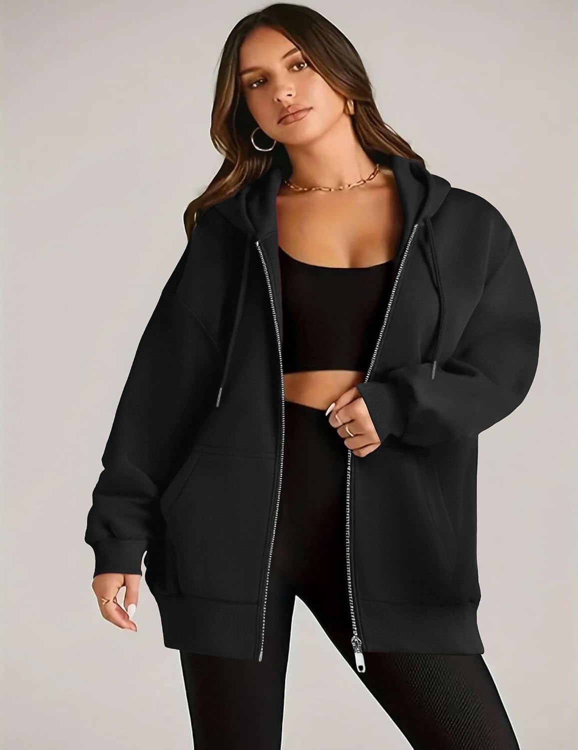 image:imageZEAGOO Hoodies Women Zip Up Hoodie Oversized Sweatshirt Fleece Jackets Spring Fall Winter Coats 2026 FashionAblack