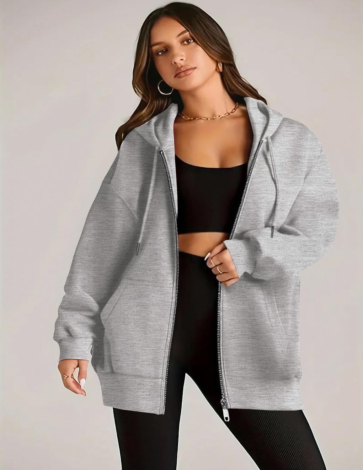 image:imageZEAGOO Hoodies Women Zip Up Hoodie Oversized Sweatshirt Fleece Jackets Spring Fall Winter Coats 2026 FashionAlight Grey