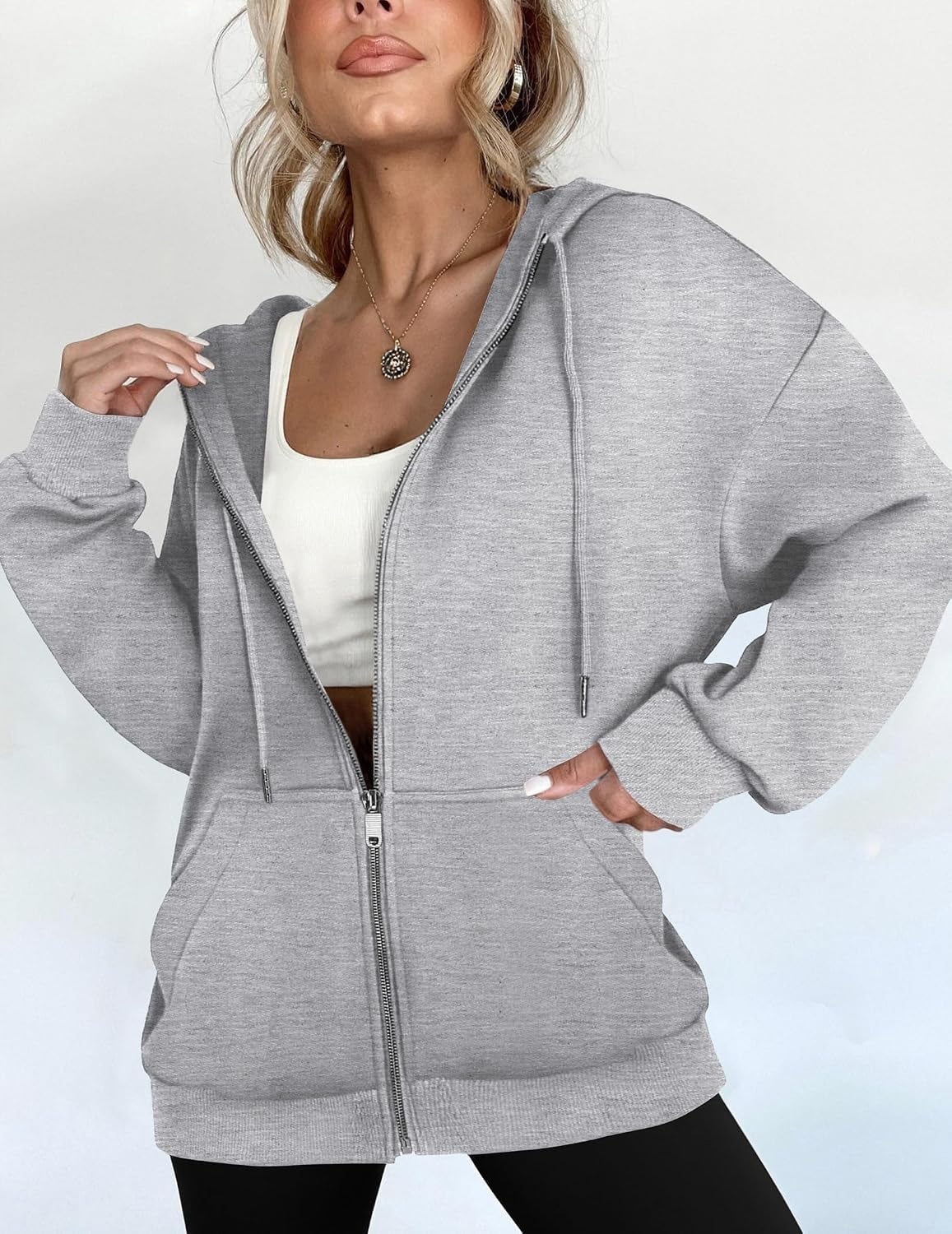 image:imageZEAGOO Hoodies Women Zip Up Hoodie Oversized Sweatshirt Fleece Jackets Spring Fall Winter Coats 2026 FashionAlight Grey