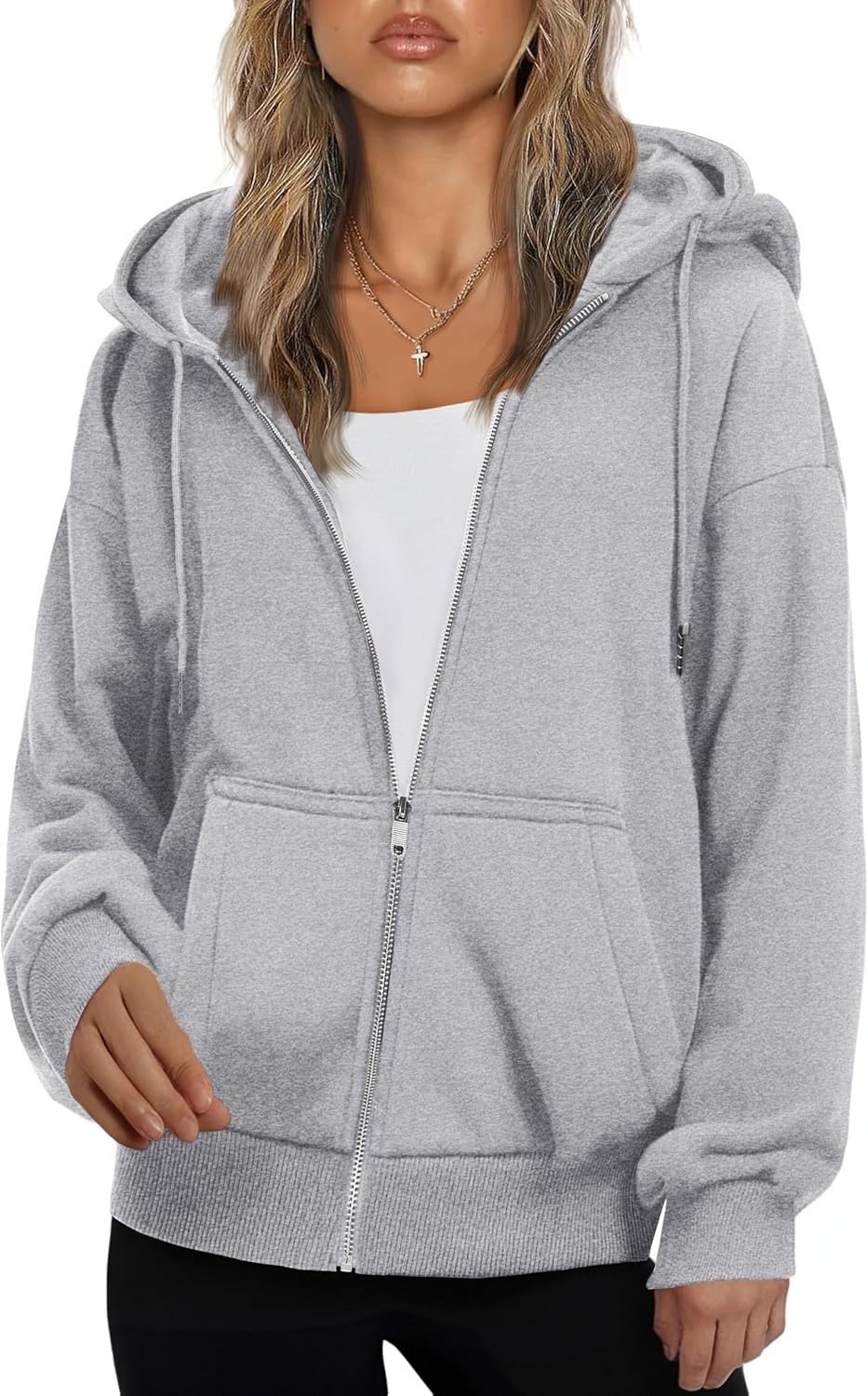 image:imageZEAGOO Hoodies Women Zip Up Hoodie Oversized Sweatshirt Fleece Jackets Spring Fall Winter Coats 2026 FashionAlight Grey