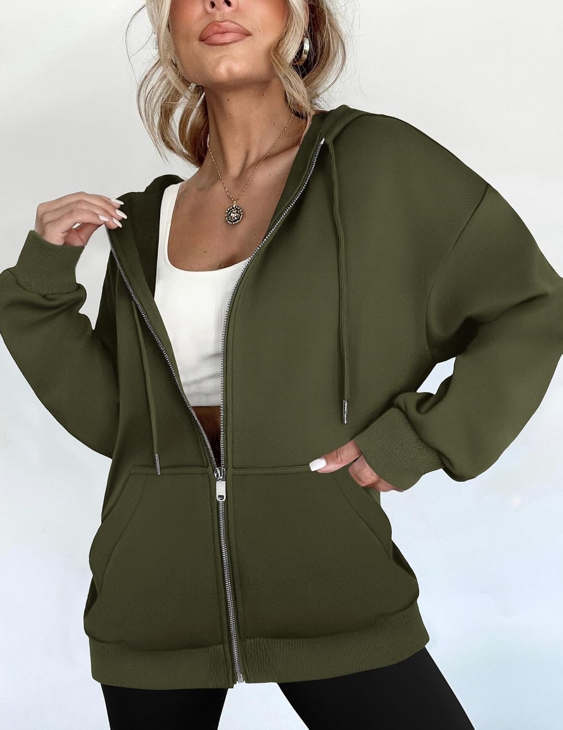 image:imageZEAGOO Hoodies Women Zip Up Hoodie Oversized Sweatshirt Fleece Jackets Spring Fall Winter Coats 2026 FashionArmy Green