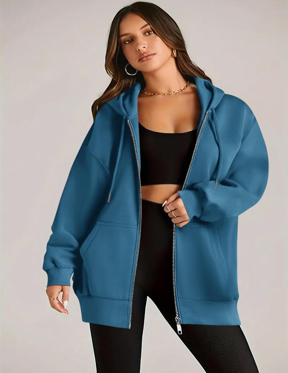 image:imageZEAGOO Hoodies Women Zip Up Hoodie Oversized Sweatshirt Fleece Jackets Spring Fall Winter Coats 2026 FashionBluegreen