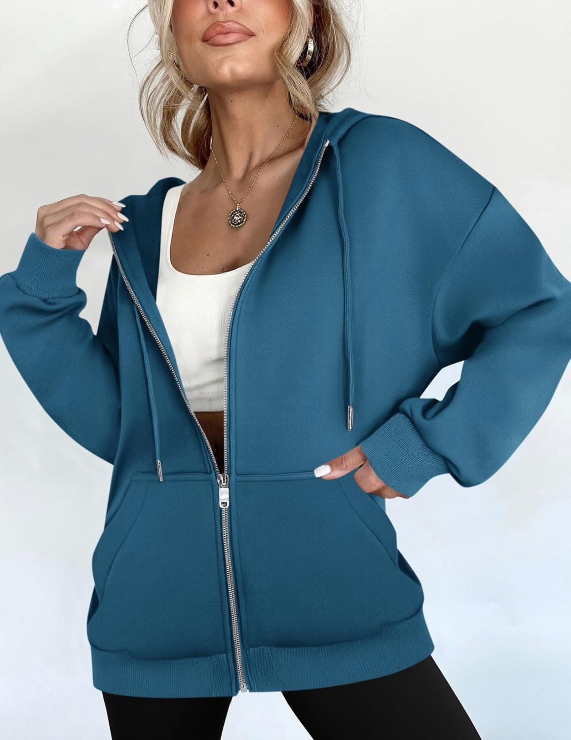 image:imageZEAGOO Hoodies Women Zip Up Hoodie Oversized Sweatshirt Fleece Jackets Spring Fall Winter Coats 2026 FashionBluegreen
