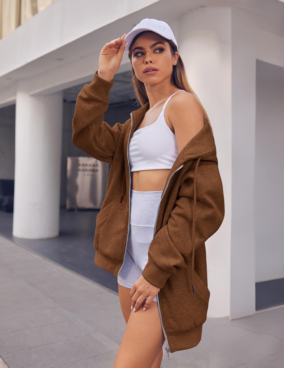 image:imageZEAGOO Hoodies Women Zip Up Hoodie Oversized Sweatshirt Fleece Jackets Spring Fall Winter Coats 2026 FashionBrown