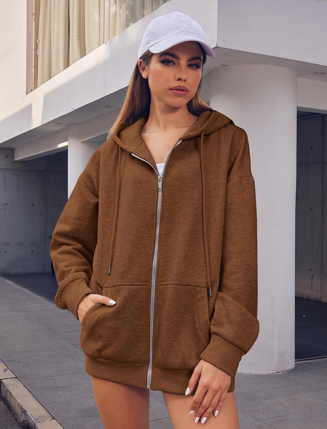 image:imageZEAGOO Hoodies Women Zip Up Hoodie Oversized Sweatshirt Fleece Jackets Spring Fall Winter Coats 2026 FashionBrown