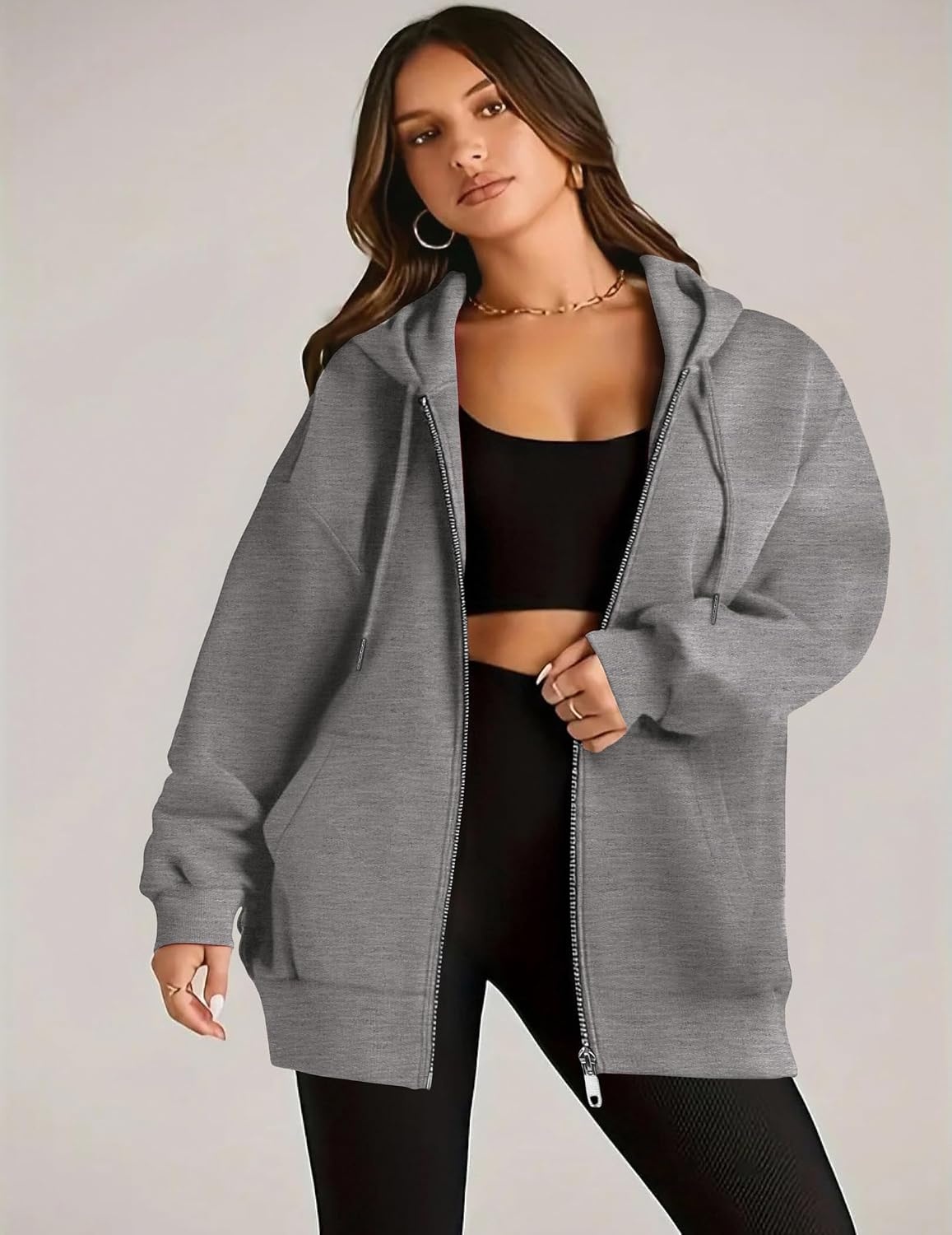 image:imageZEAGOO Hoodies Women Zip Up Hoodie Oversized Sweatshirt Fleece Jackets Spring Fall Winter Coats 2026 FashionDark Grey