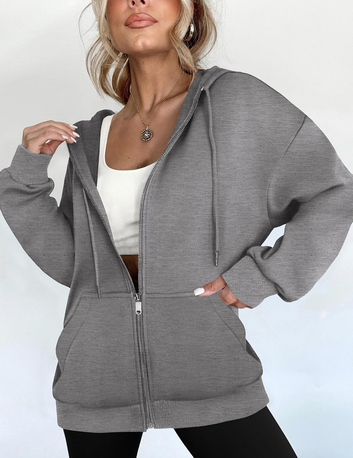image:imageZEAGOO Hoodies Women Zip Up Hoodie Oversized Sweatshirt Fleece Jackets Spring Fall Winter Coats 2026 FashionDark Grey