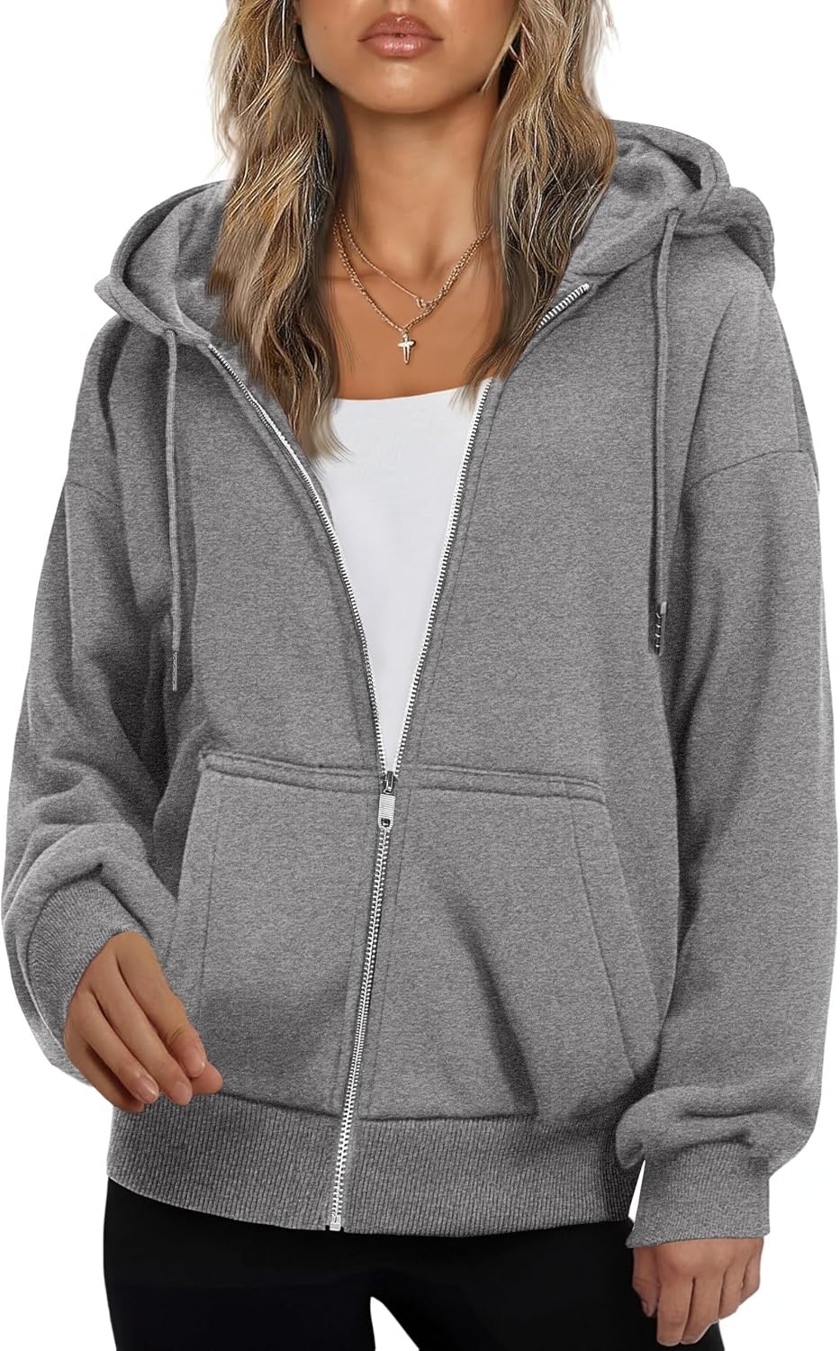 image:imageZEAGOO Hoodies Women Zip Up Hoodie Oversized Sweatshirt Fleece Jackets Spring Fall Winter Coats 2026 FashionDark Grey