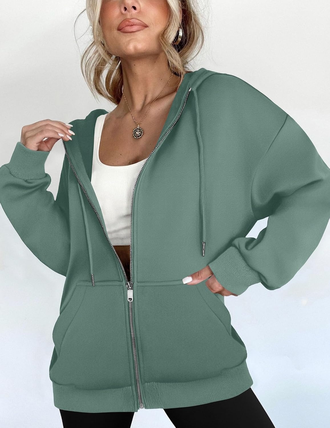image:imageZEAGOO Hoodies Women Zip Up Hoodie Oversized Sweatshirt Fleece Jackets Spring Fall Winter Coats 2026 FashionGreen