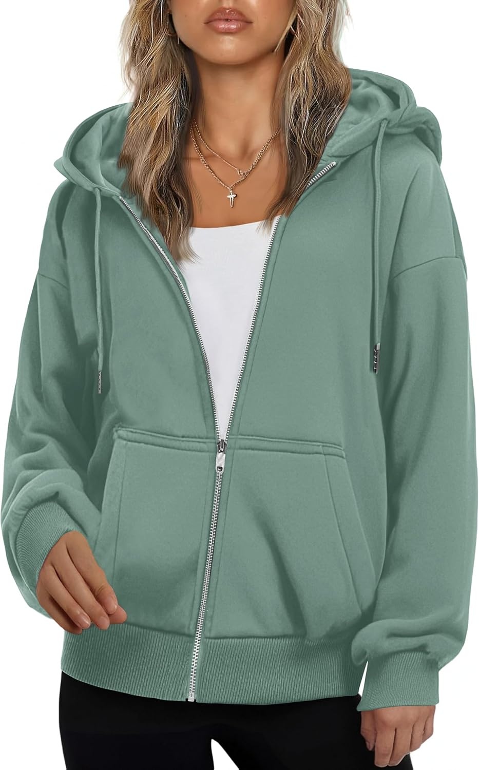 image:imageZEAGOO Hoodies Women Zip Up Hoodie Oversized Sweatshirt Fleece Jackets Spring Fall Winter Coats 2026 FashionGreen