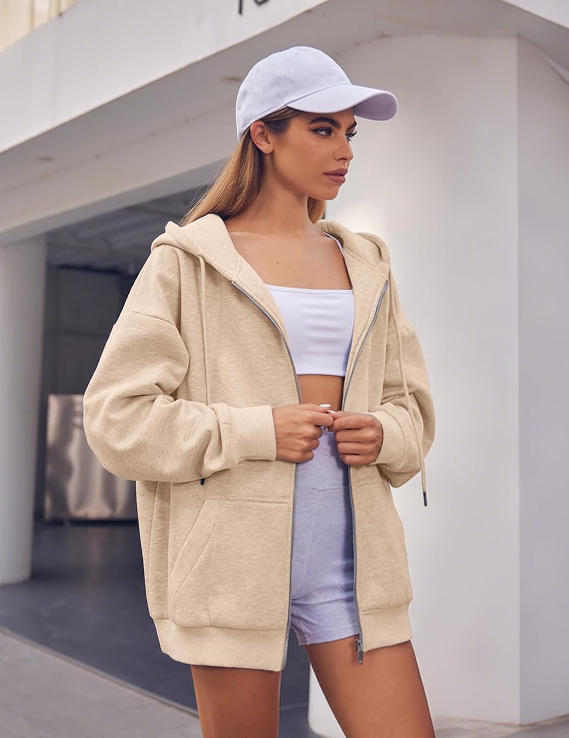 image:imageZEAGOO Hoodies Women Zip Up Hoodie Oversized Sweatshirt Fleece Jackets Spring Fall Winter Coats 2026 FashionKhaki