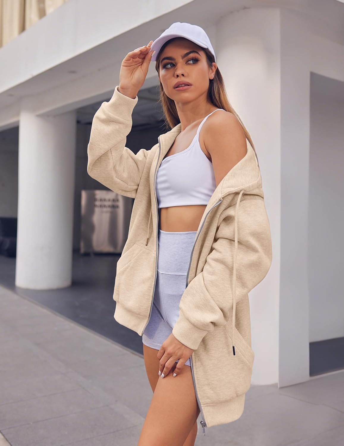 image:imageZEAGOO Hoodies Women Zip Up Hoodie Oversized Sweatshirt Fleece Jackets Spring Fall Winter Coats 2026 FashionKhaki