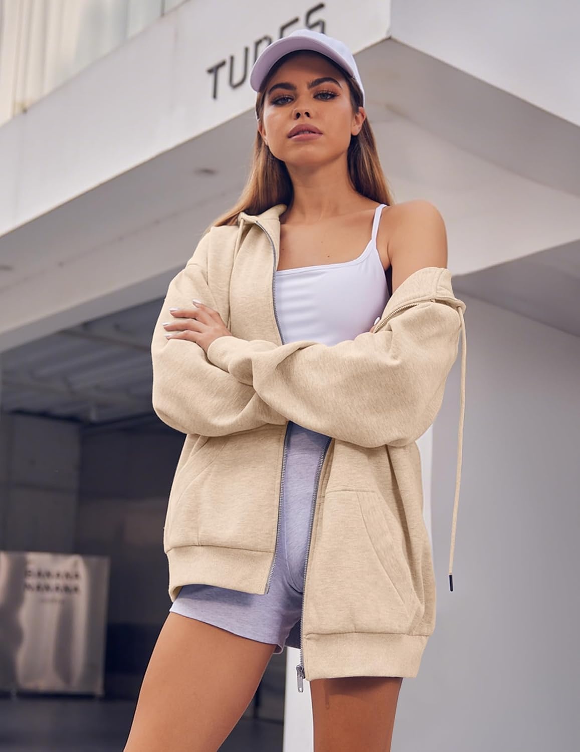 image:imageZEAGOO Hoodies Women Zip Up Hoodie Oversized Sweatshirt Fleece Jackets Spring Fall Winter Coats 2026 FashionKhaki
