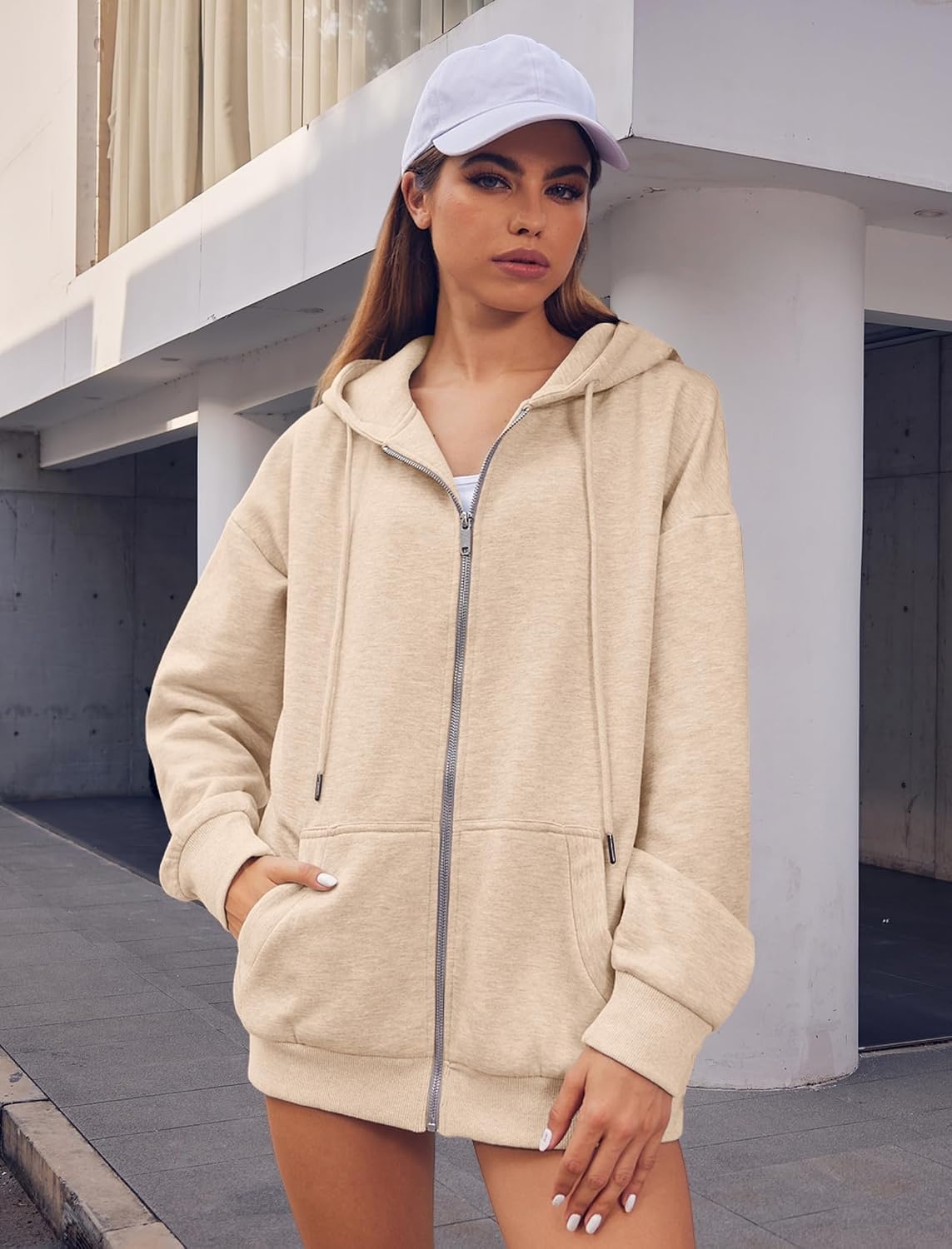 image:imageZEAGOO Hoodies Women Zip Up Hoodie Oversized Sweatshirt Fleece Jackets Spring Fall Winter Coats 2026 FashionKhaki