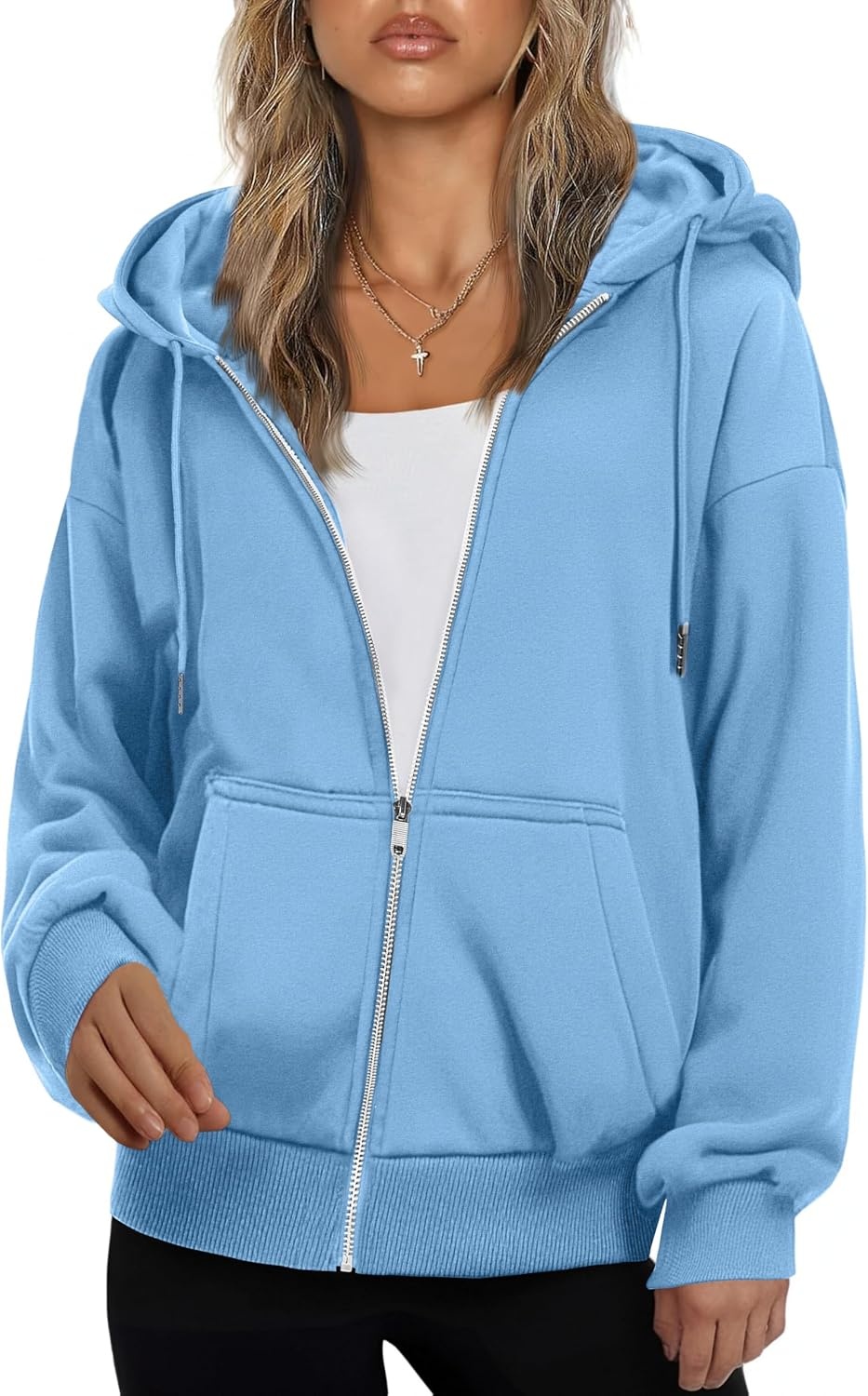 image:imageZEAGOO Hoodies Women Zip Up Hoodie Oversized Sweatshirt Fleece Jackets Spring Fall Winter Coats 2026 FashionLight Blue