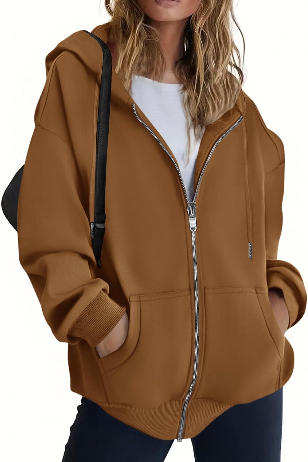 image:imageZEAGOO Hoodies Women Zip Up Hoodie Oversized Sweatshirt Fleece Jackets Spring Fall Winter Coats 2026 FashionLight Brown Color