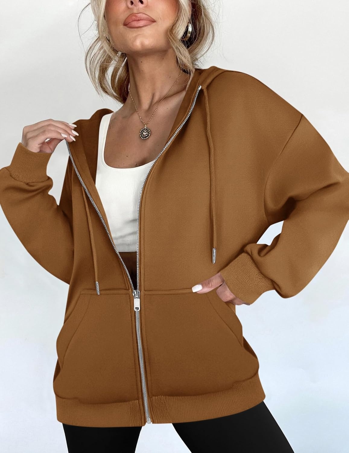 image:imageZEAGOO Hoodies Women Zip Up Hoodie Oversized Sweatshirt Fleece Jackets Spring Fall Winter Coats 2026 FashionLight Brown Color