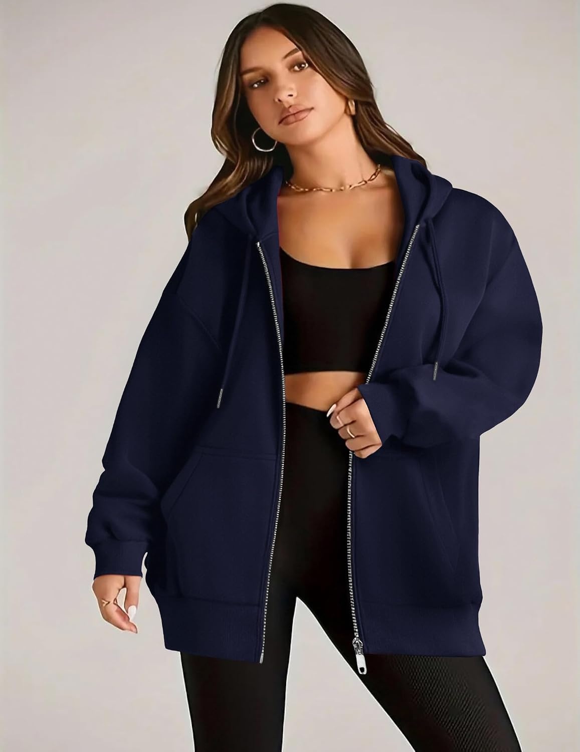 image:imageZEAGOO Hoodies Women Zip Up Hoodie Oversized Sweatshirt Fleece Jackets Spring Fall Winter Coats 2026 FashionNavy