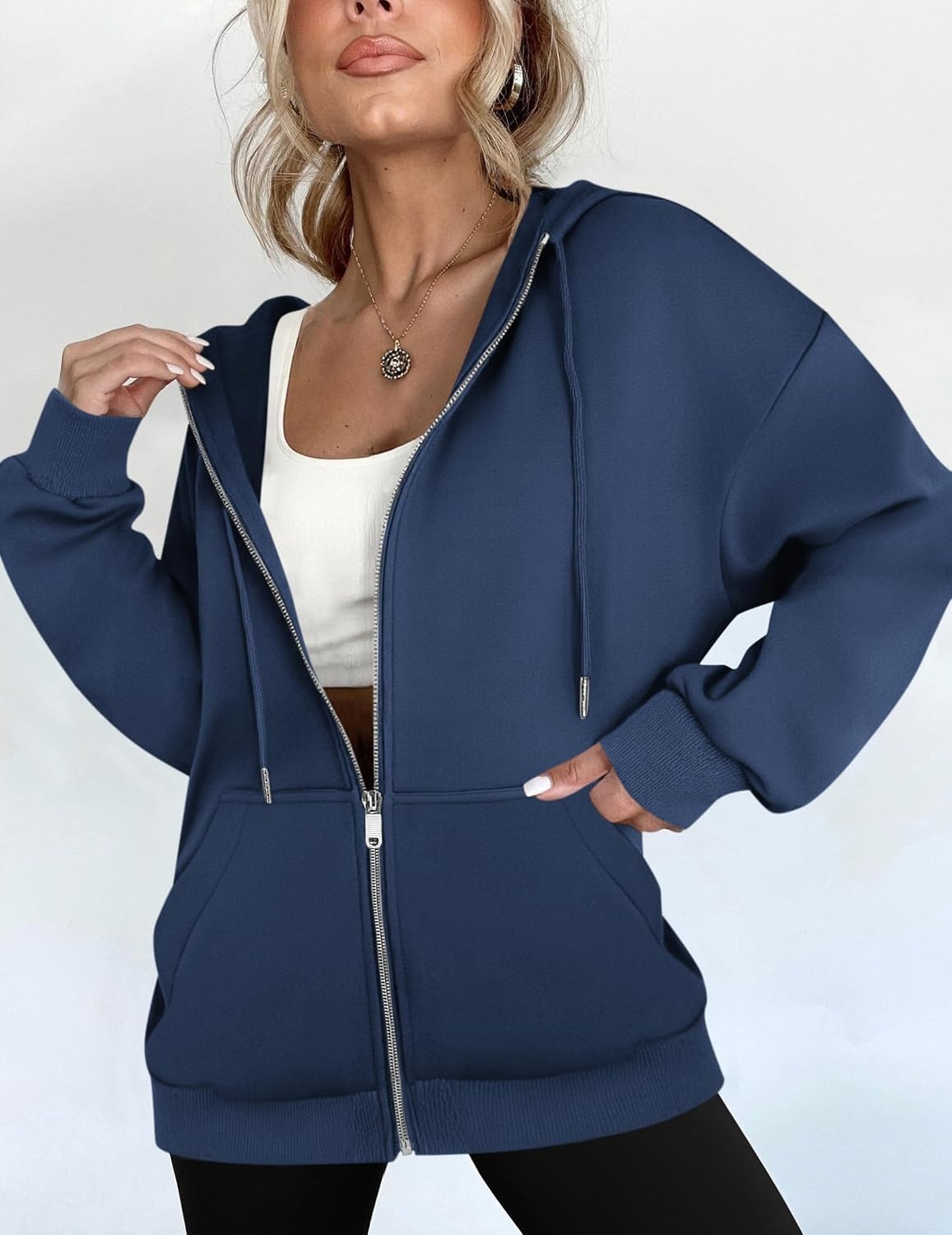 image:imageZEAGOO Hoodies Women Zip Up Hoodie Oversized Sweatshirt Fleece Jackets Spring Fall Winter Coats 2026 FashionNavy Blue