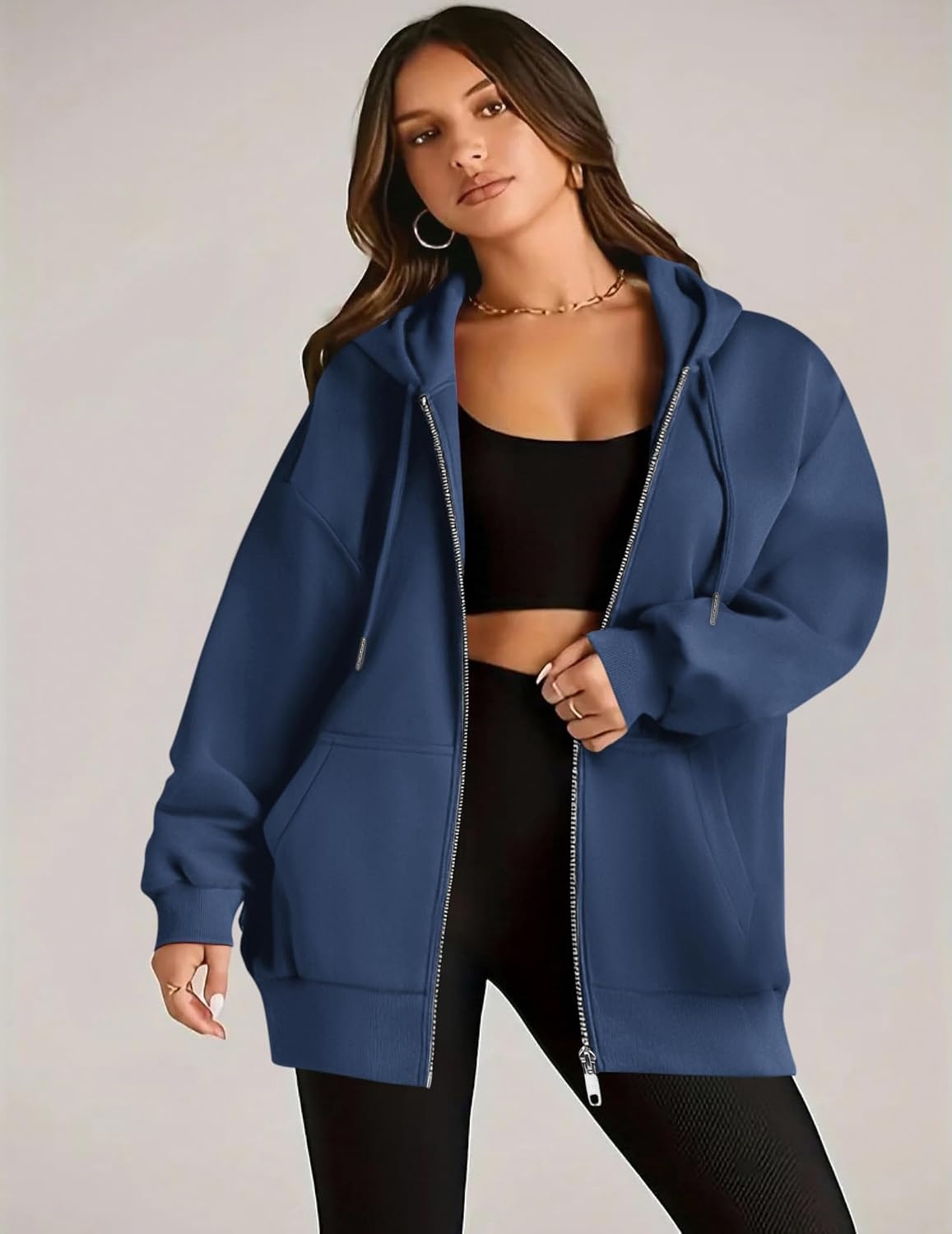 image:imageZEAGOO Hoodies Women Zip Up Hoodie Oversized Sweatshirt Fleece Jackets Spring Fall Winter Coats 2026 FashionNavy Blue