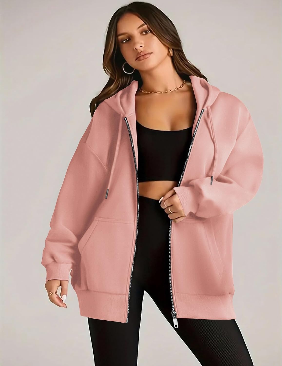 image:imageZEAGOO Hoodies Women Zip Up Hoodie Oversized Sweatshirt Fleece Jackets Spring Fall Winter Coats 2026 FashionPink