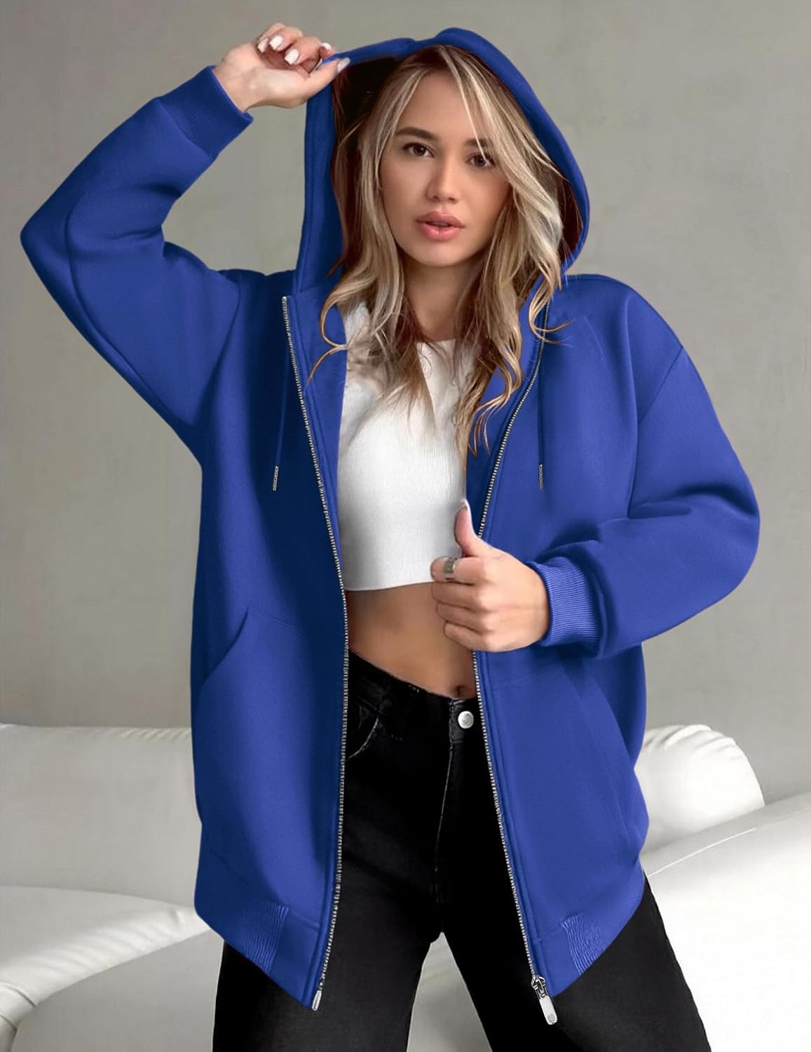 image:imageZEAGOO Hoodies Women Zip Up Hoodie Oversized Sweatshirt Fleece Jackets Spring Fall Winter Coats 2026 FashionRoyal Blue