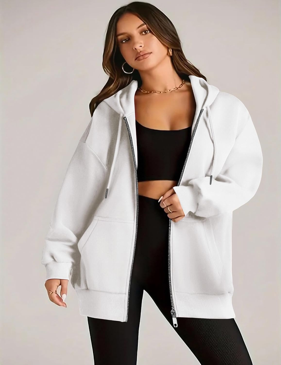 image:imageZEAGOO Hoodies Women Zip Up Hoodie Oversized Sweatshirt Fleece Jackets Spring Fall Winter Coats 2026 FashionWhite