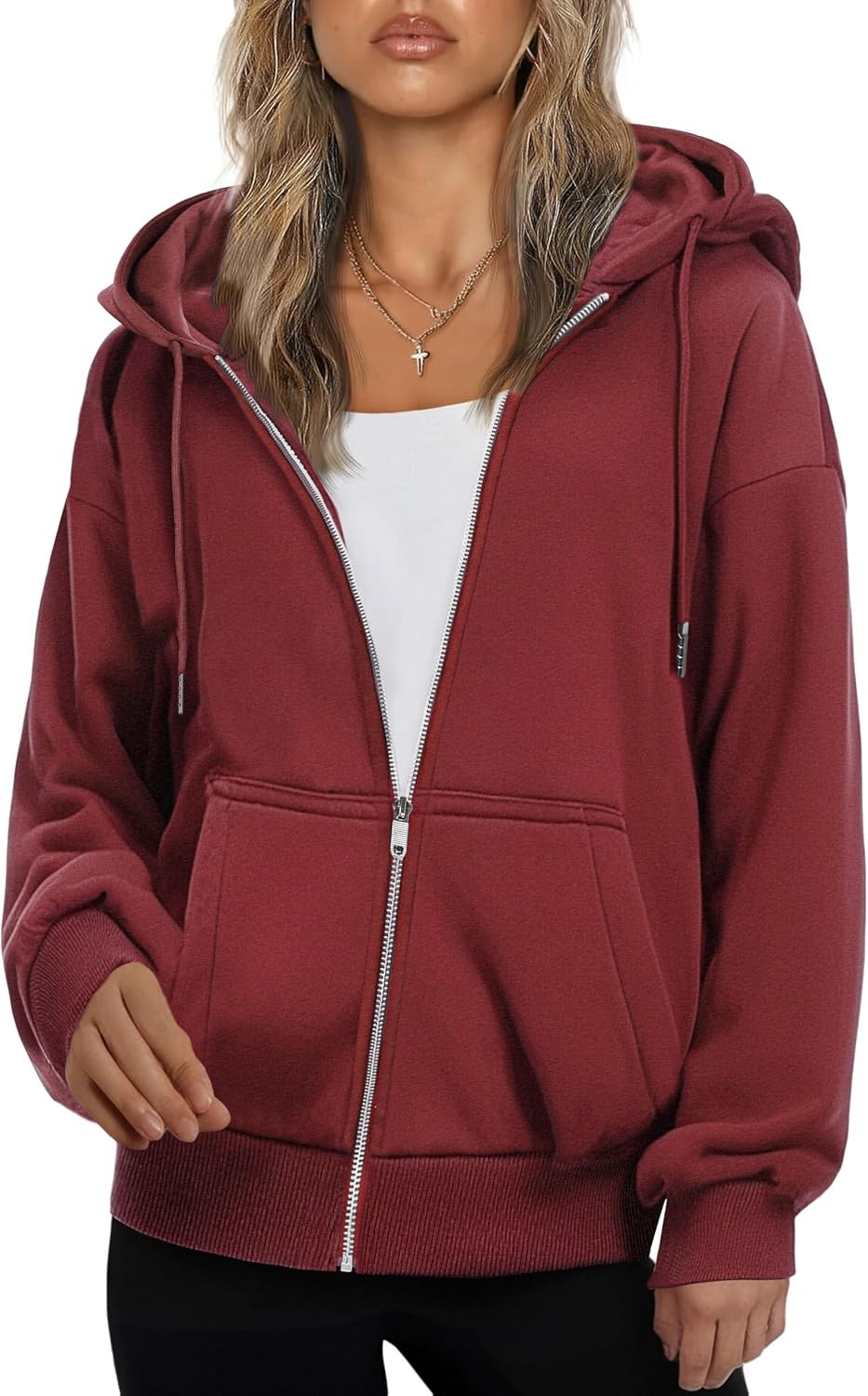 image:imageZEAGOO Hoodies Women Zip Up Hoodie Oversized Sweatshirt Fleece Jackets Spring Fall Winter Coats 2026 FashionWind Red