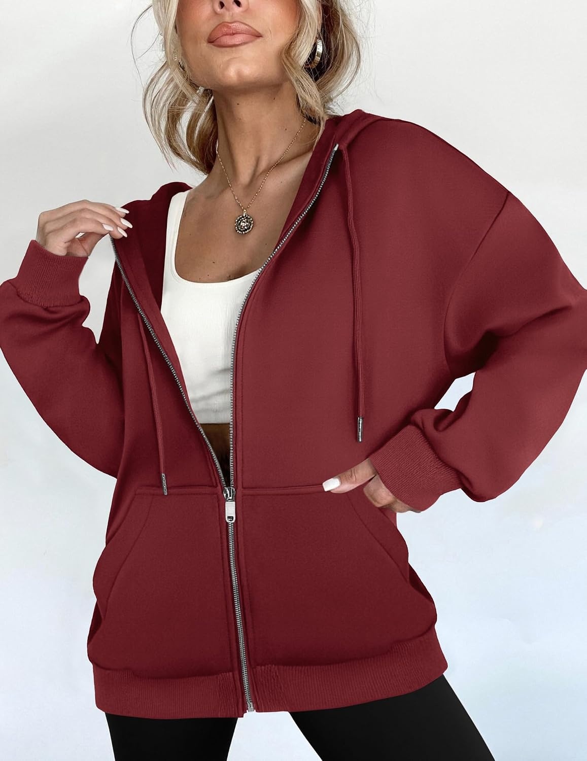 image:imageZEAGOO Hoodies Women Zip Up Hoodie Oversized Sweatshirt Fleece Jackets Spring Fall Winter Coats 2026 FashionWind Red