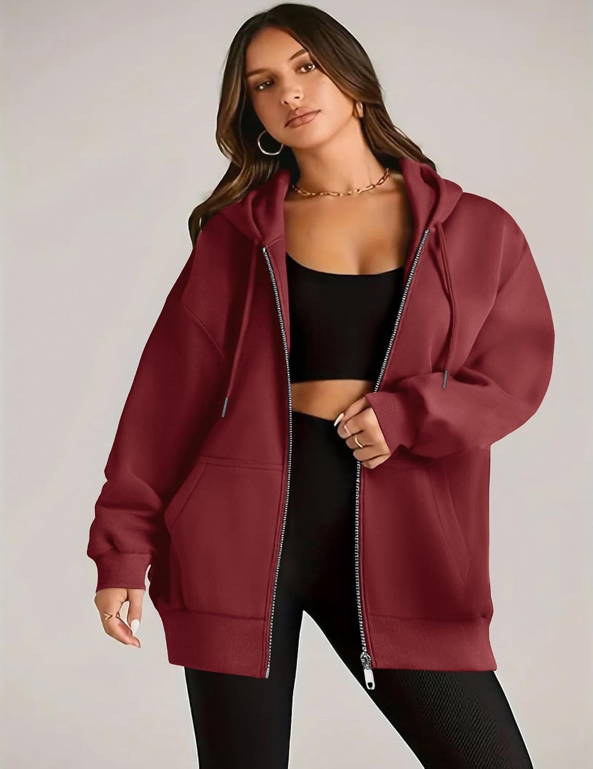 image:imageZEAGOO Hoodies Women Zip Up Hoodie Oversized Sweatshirt Fleece Jackets Spring Fall Winter Coats 2026 FashionWind Red