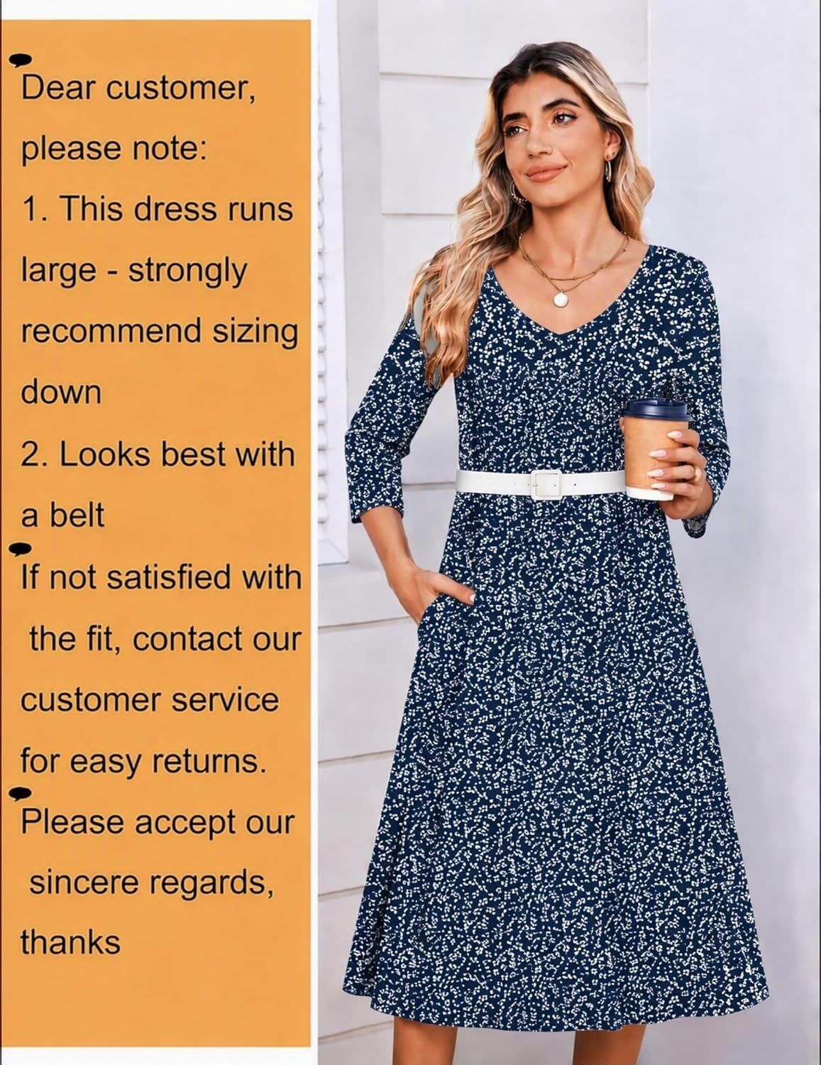 image:imageZeagoo 34 Sleeve Womens Dress Pleated Midi Casual Dresses with PocketsBlue Small Floral