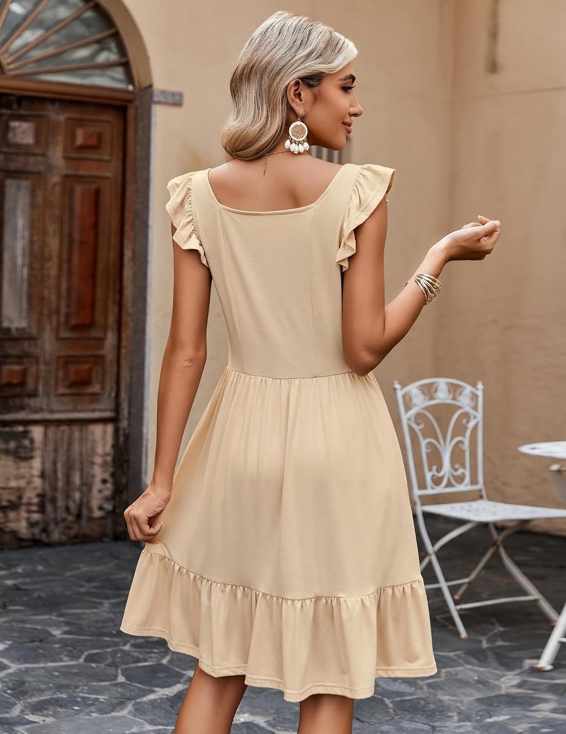 image:imageZeagoo Boho Mini Aline Dress 2025 Womens Summer Dress Casual Ruffle Tiered Floral Square Neck Sundresses Beach with PocketsSkin