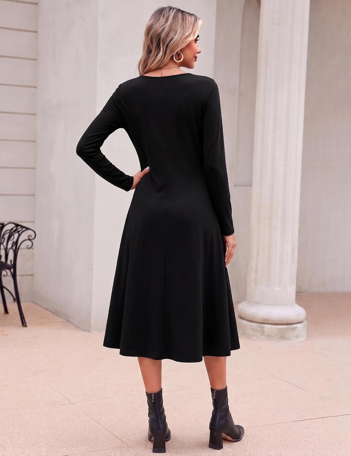 image:imageZeagoo Dresses for Womens Long Sleeve Midi Dress Fall Casual A Line DressBlack