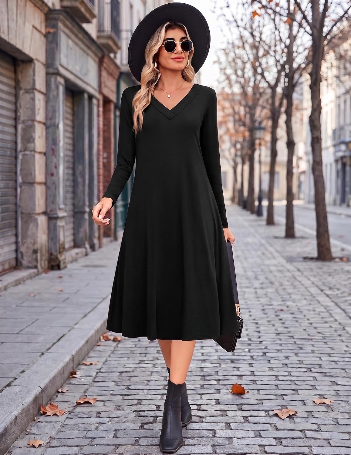 image:imageZeagoo Dresses for Womens Long Sleeve Midi Dress Fall Casual A Line DressBlack