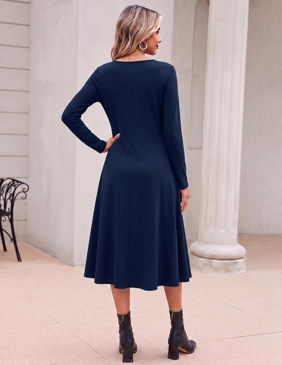 image:imageZeagoo Dresses for Womens Long Sleeve Midi Dress Fall Casual A Line DressBlue