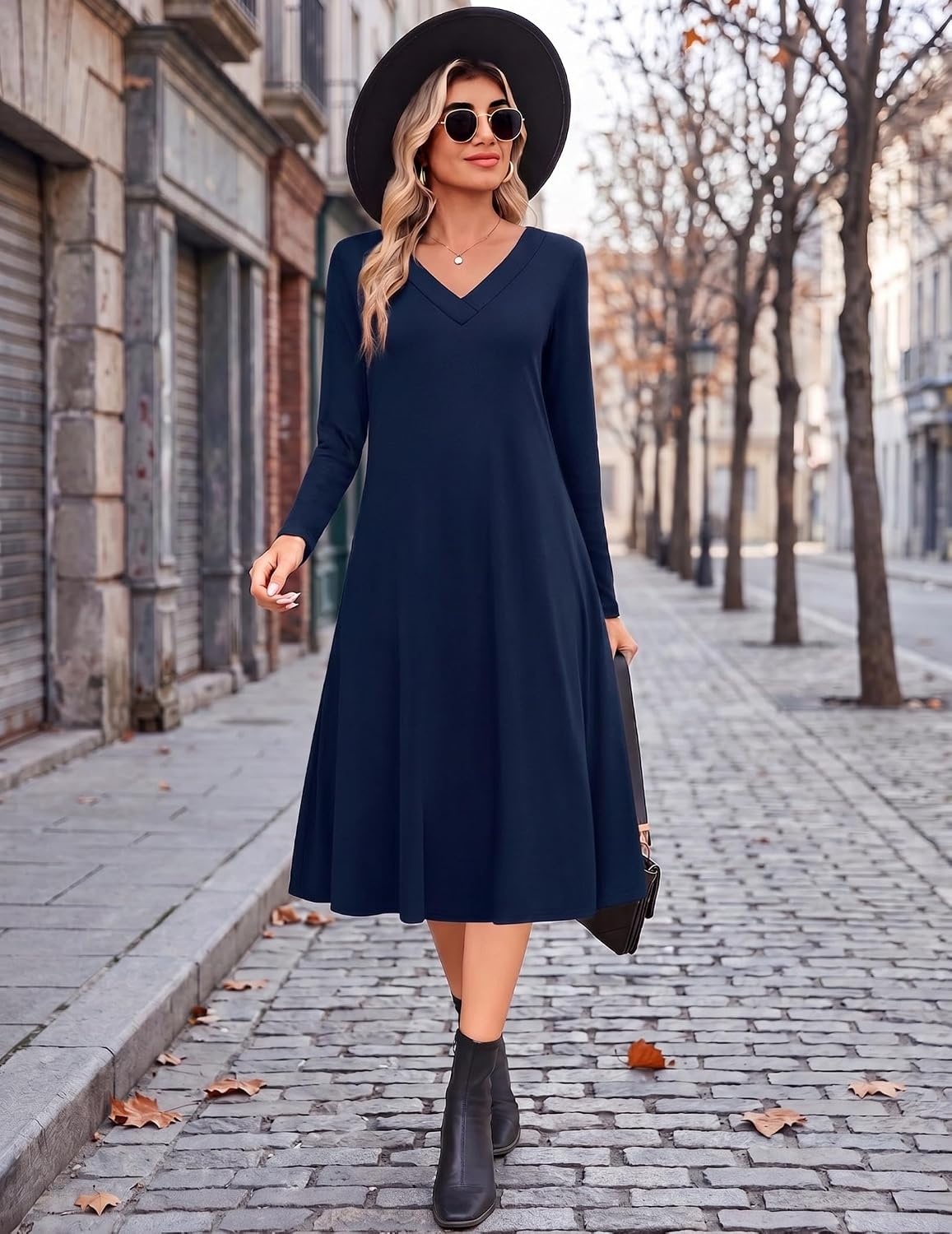image:imageZeagoo Dresses for Womens Long Sleeve Midi Dress Fall Casual A Line DressBlue