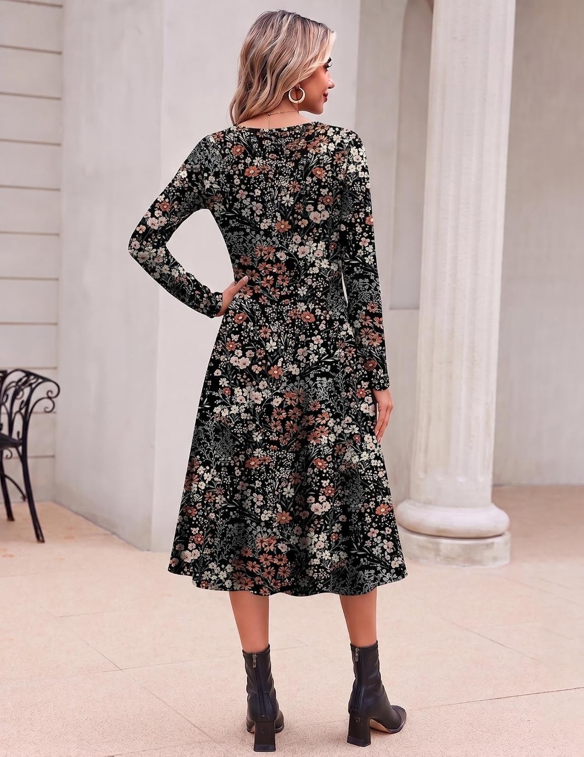 image:imageZeagoo Dresses for Womens Long Sleeve Midi Dress Fall Casual A Line DressFloral