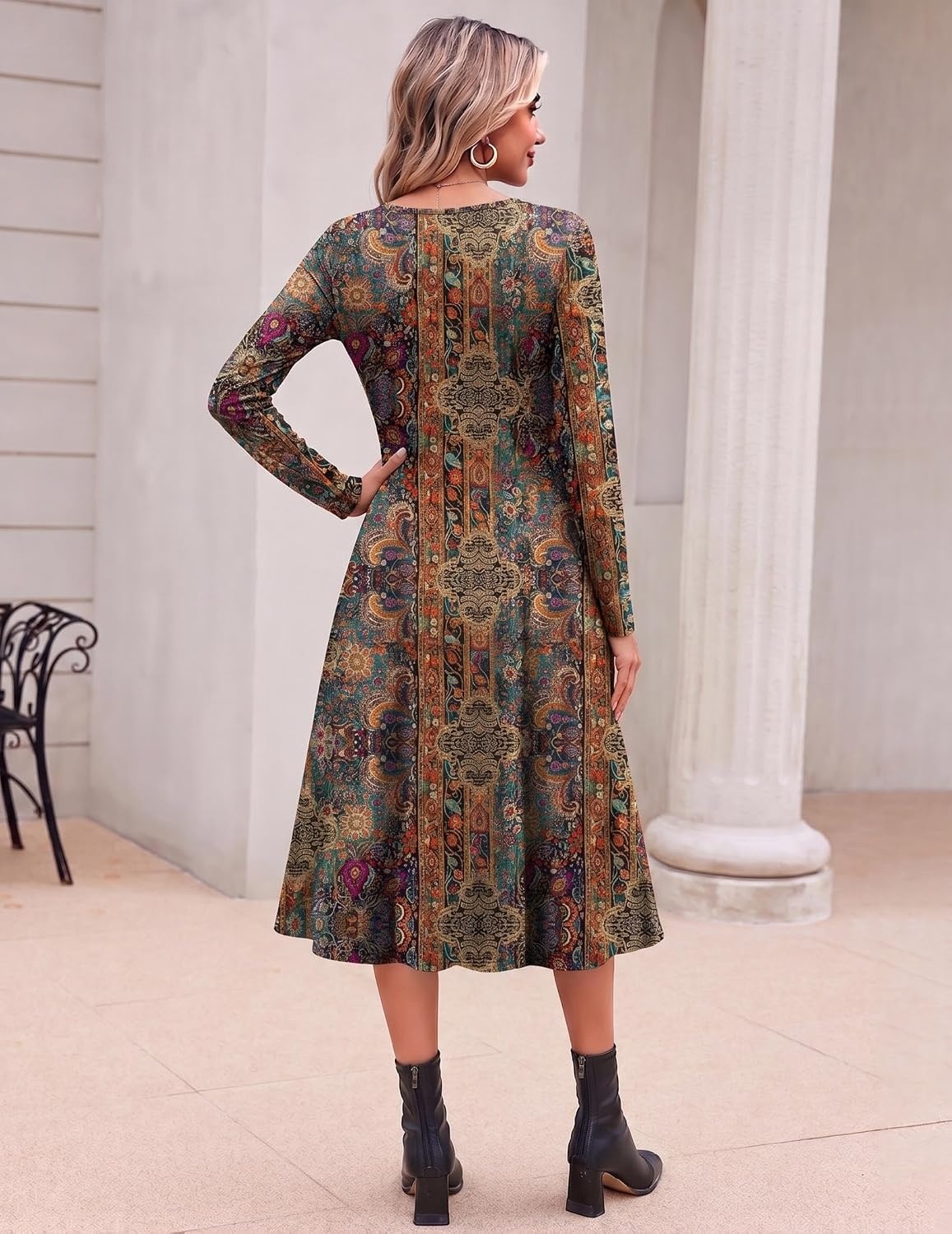 image:imageZeagoo Dresses for Womens Long Sleeve Midi Dress Fall Casual A Line DressFloral Printed1