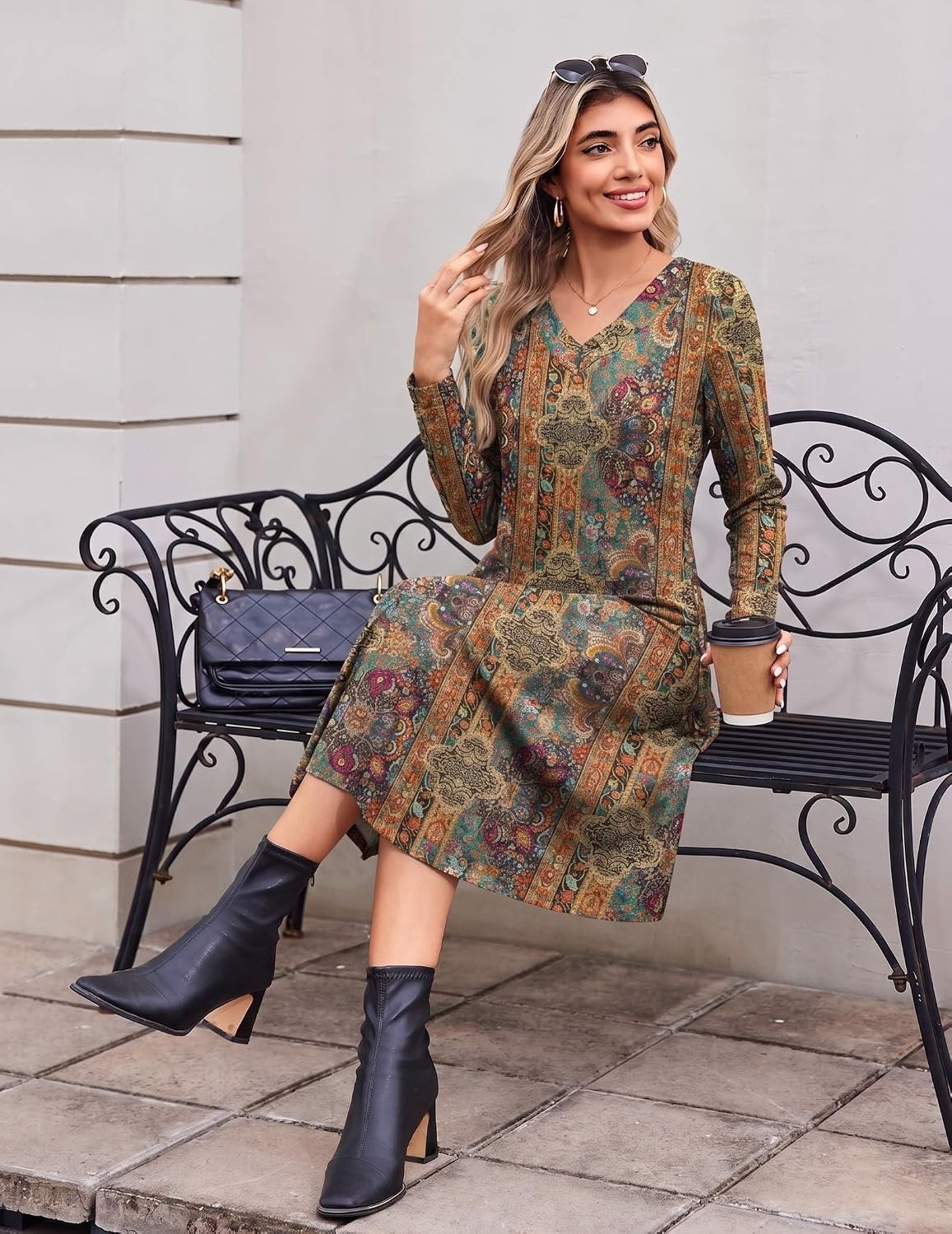 image:imageZeagoo Dresses for Womens Long Sleeve Midi Dress Fall Casual A Line DressFloral Printed1