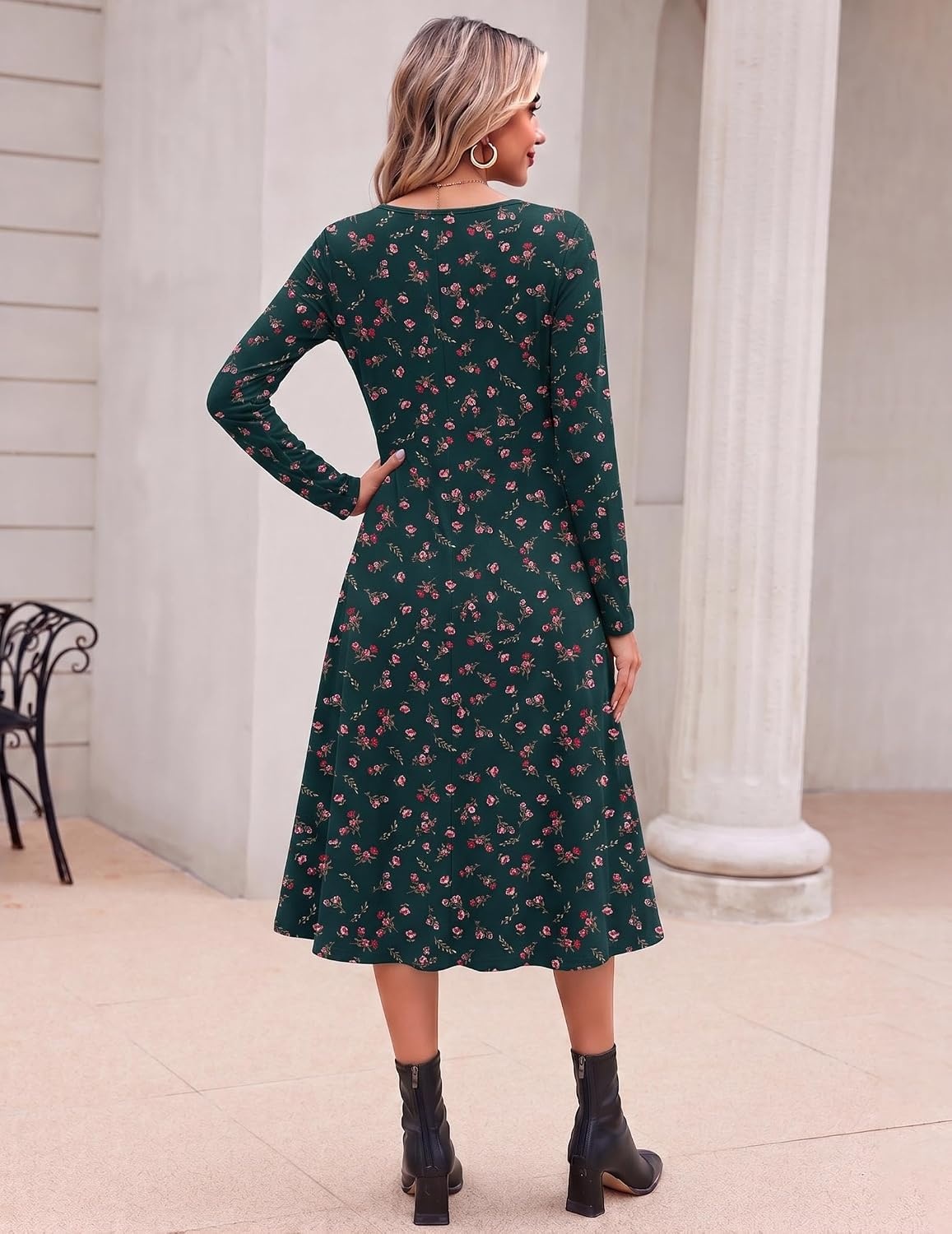 image:imageZeagoo Dresses for Womens Long Sleeve Midi Dress Fall Casual A Line DressGreen Floralprinted