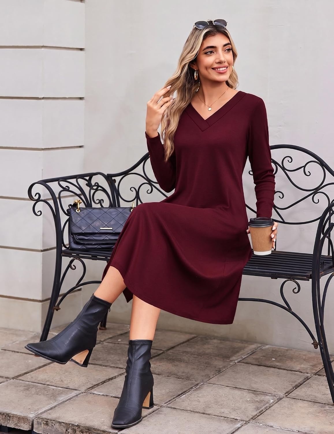 image:imageZeagoo Dresses for Womens Long Sleeve Midi Dress Fall Casual A Line DressRed