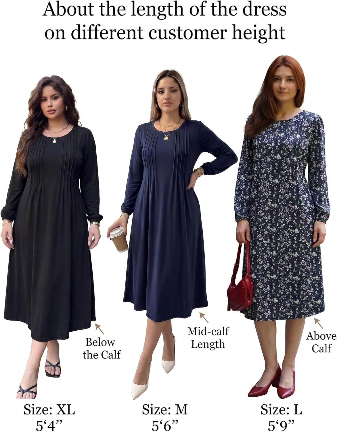 image:imageZeagoo Fall Dresses for Women Long Sleeve Midi Dress Casual A Line Dresses 2026 Pleated Flare Dress with PocketsCaramel