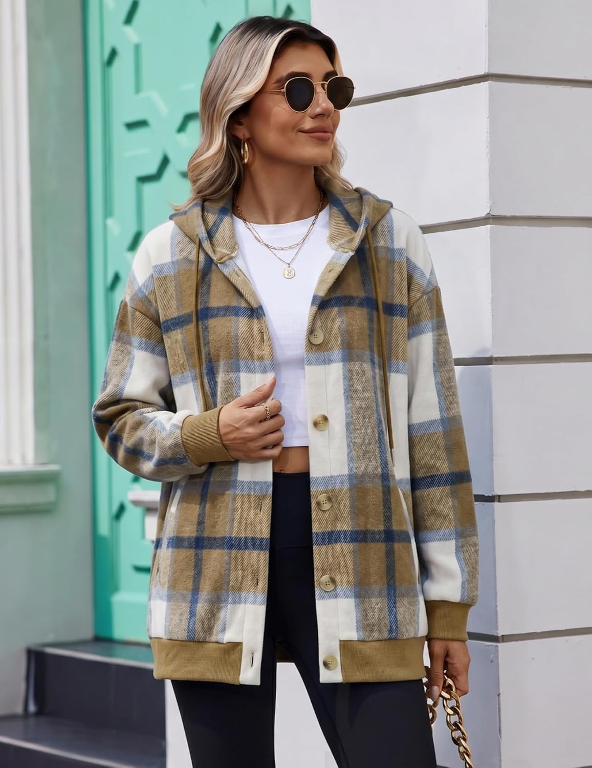 image:imageZeagoo Hoodie for Women Hooded Sweatshirt Button Hoodies With Pockets Comfy Fleece Jackets 2026 Fashion S3XLBrown Plaid