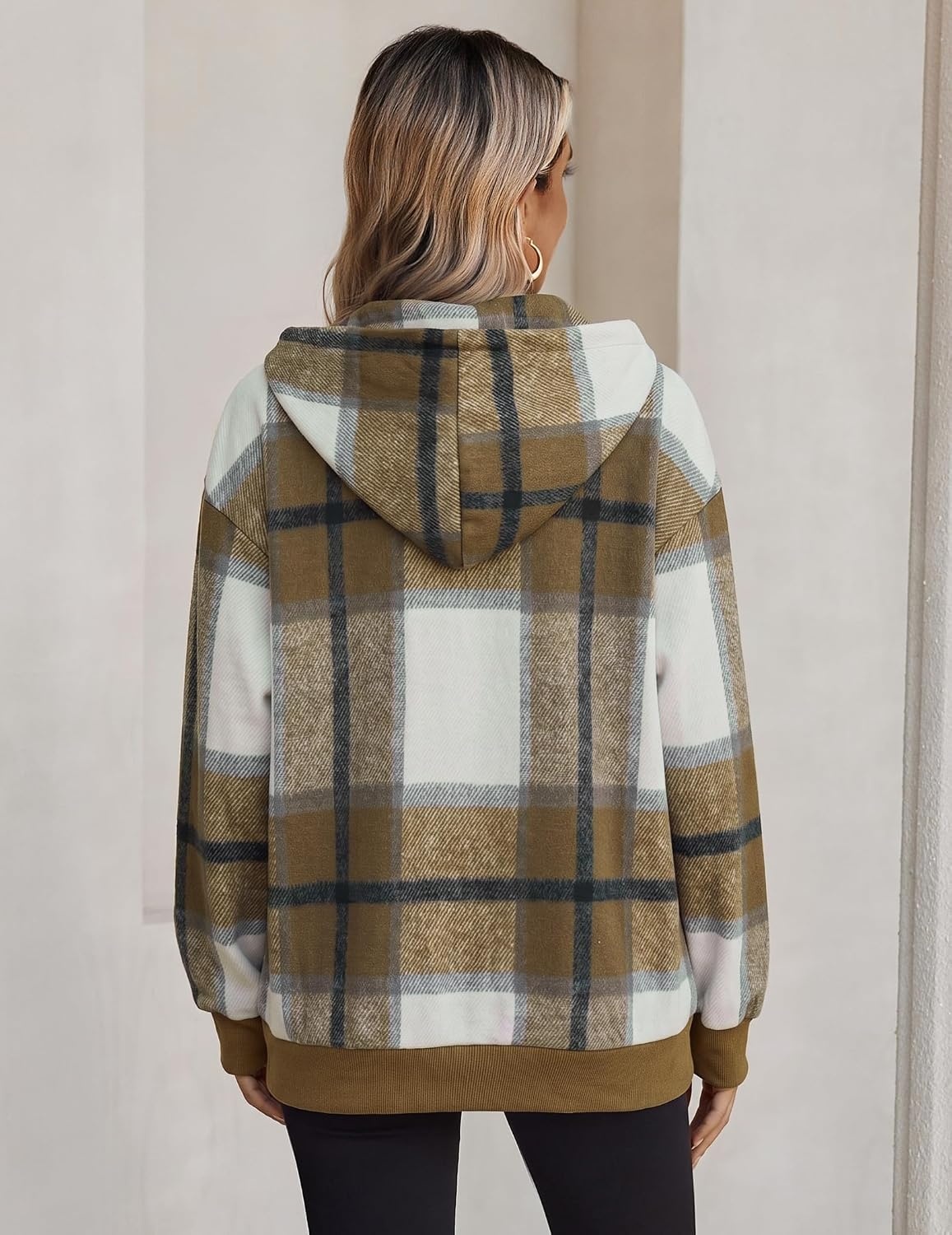image:imageZeagoo Hoodie for Women Hooded Sweatshirt Button Hoodies With Pockets Comfy Fleece Jackets 2026 Fashion S3XLBrown Plaid