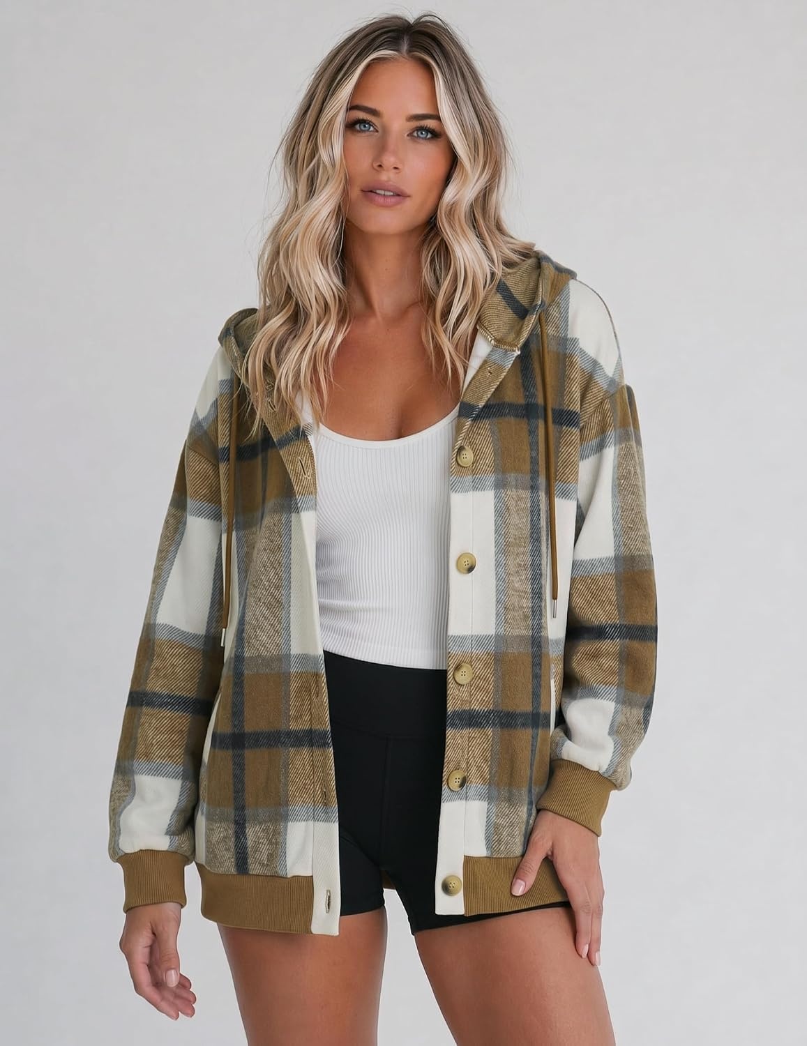 image:imageZeagoo Hoodie for Women Hooded Sweatshirt Button Hoodies With Pockets Comfy Fleece Jackets 2026 Fashion S3XLBrown Plaid