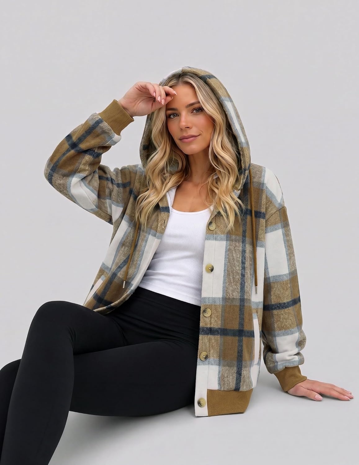 image:imageZeagoo Hoodie for Women Hooded Sweatshirt Button Hoodies With Pockets Comfy Fleece Jackets 2026 Fashion S3XLBrown Plaid
