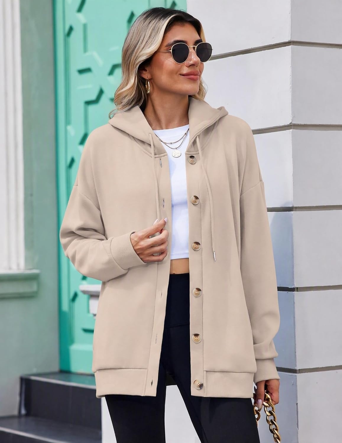 image:imageZeagoo Hoodie for Women Hooded Sweatshirt Button Hoodies With Pockets Comfy Fleece Jackets 2026 Fashion S3XLChampagne