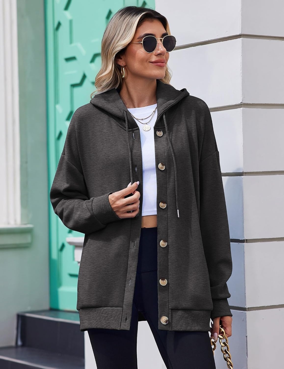image:imageZeagoo Hoodie for Women Hooded Sweatshirt Button Hoodies With Pockets Comfy Fleece Jackets 2026 Fashion S3XLDark Gray